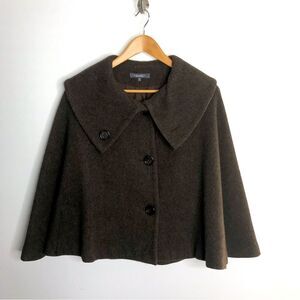MARKOVA commaindusty Womens Wool Cashmire Brown Cape Collar Button Front Sz XS-S